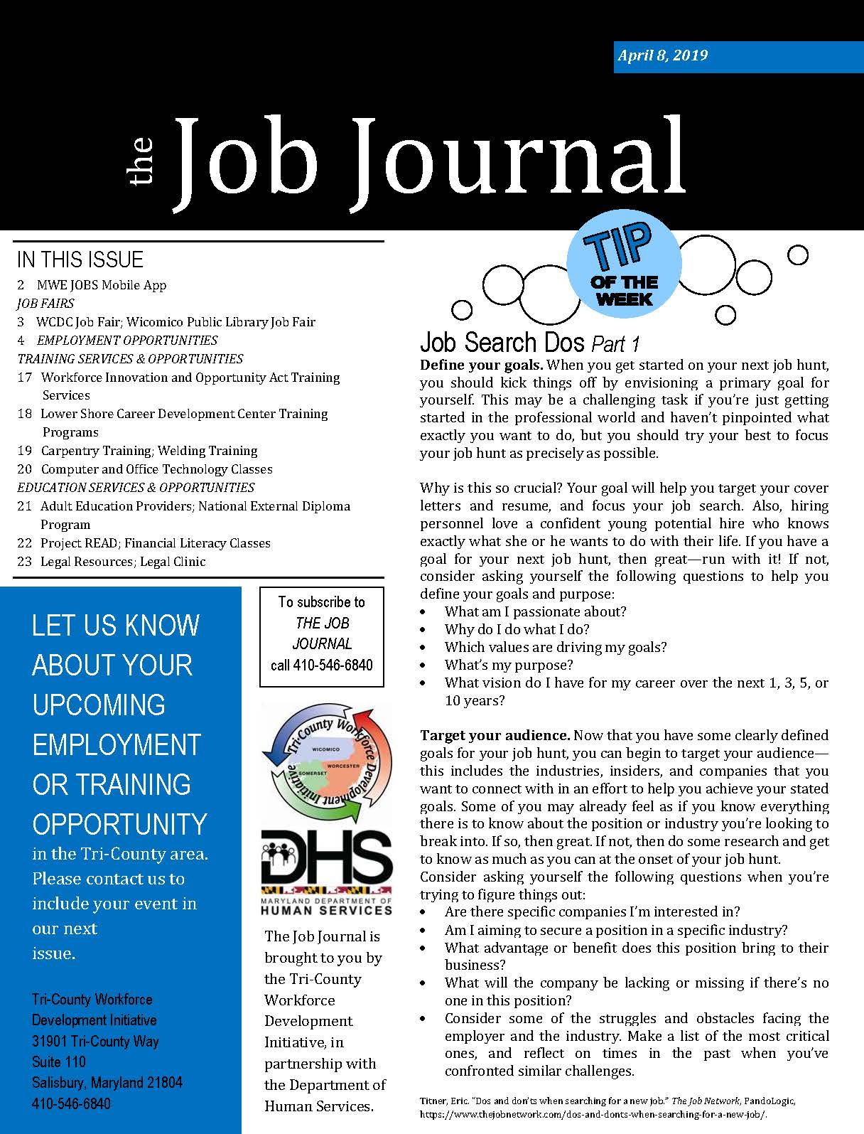 Front page of 04082019 Job Journal