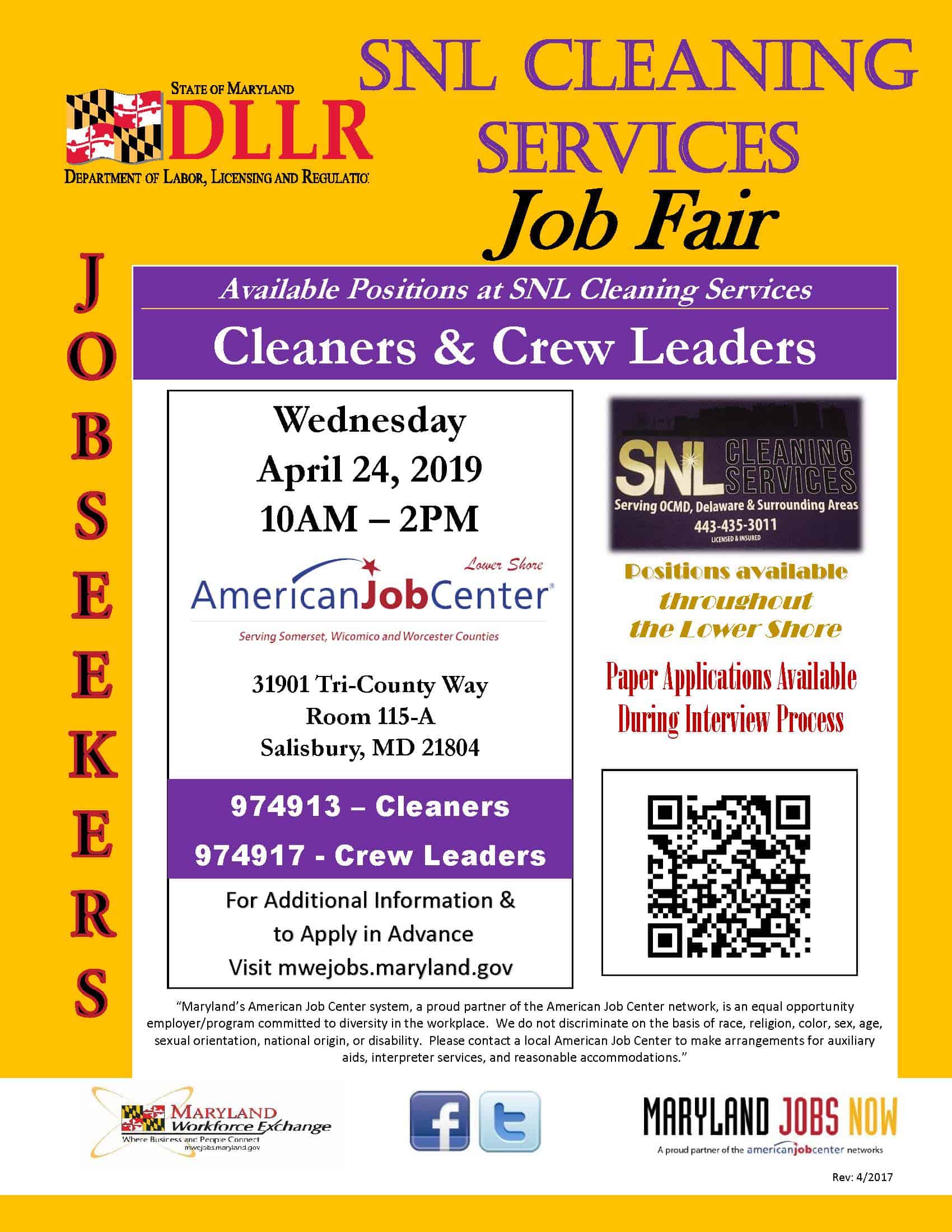SNL Cleaning Services Job Fair 04242019 Flyer