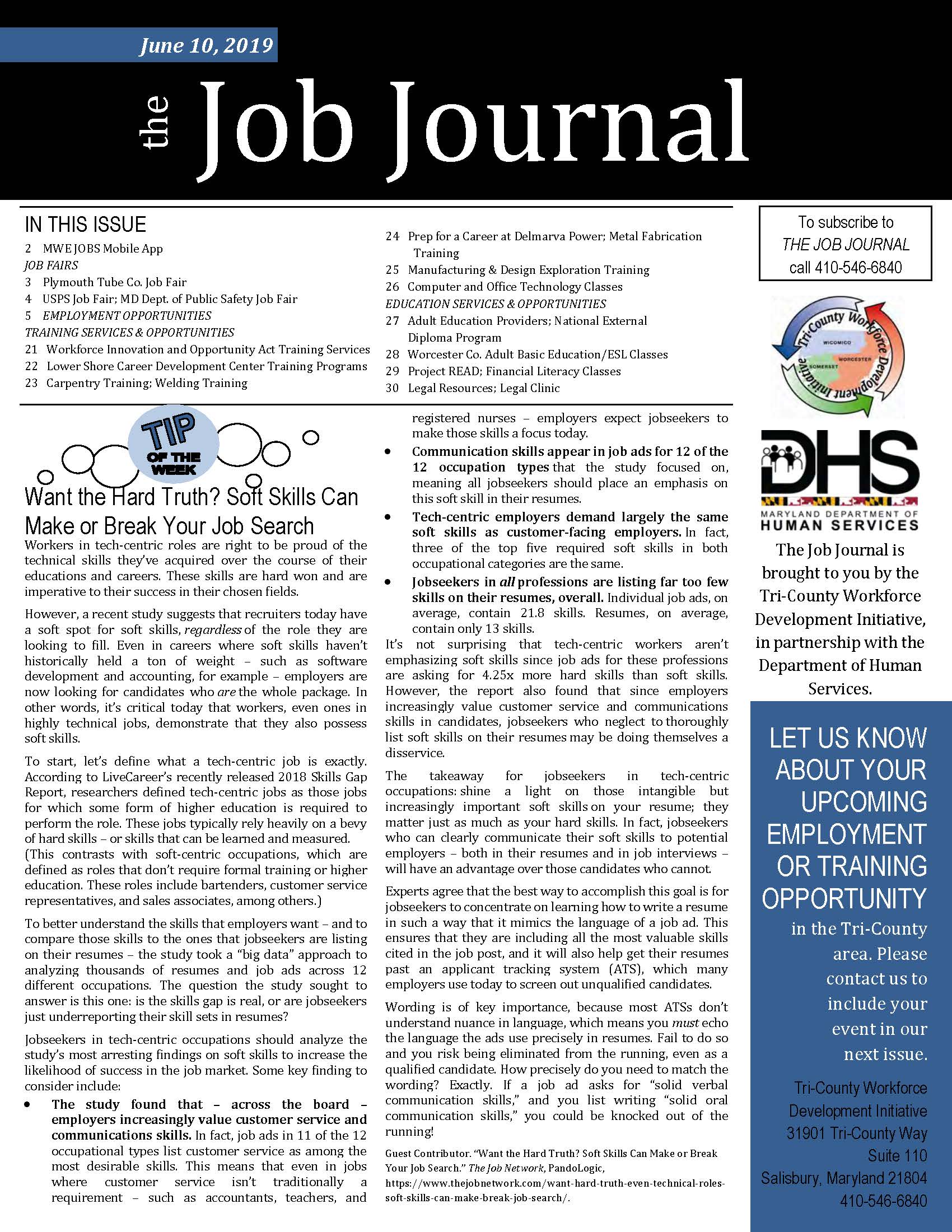 Front cover of The Job Journal 06.10.2019